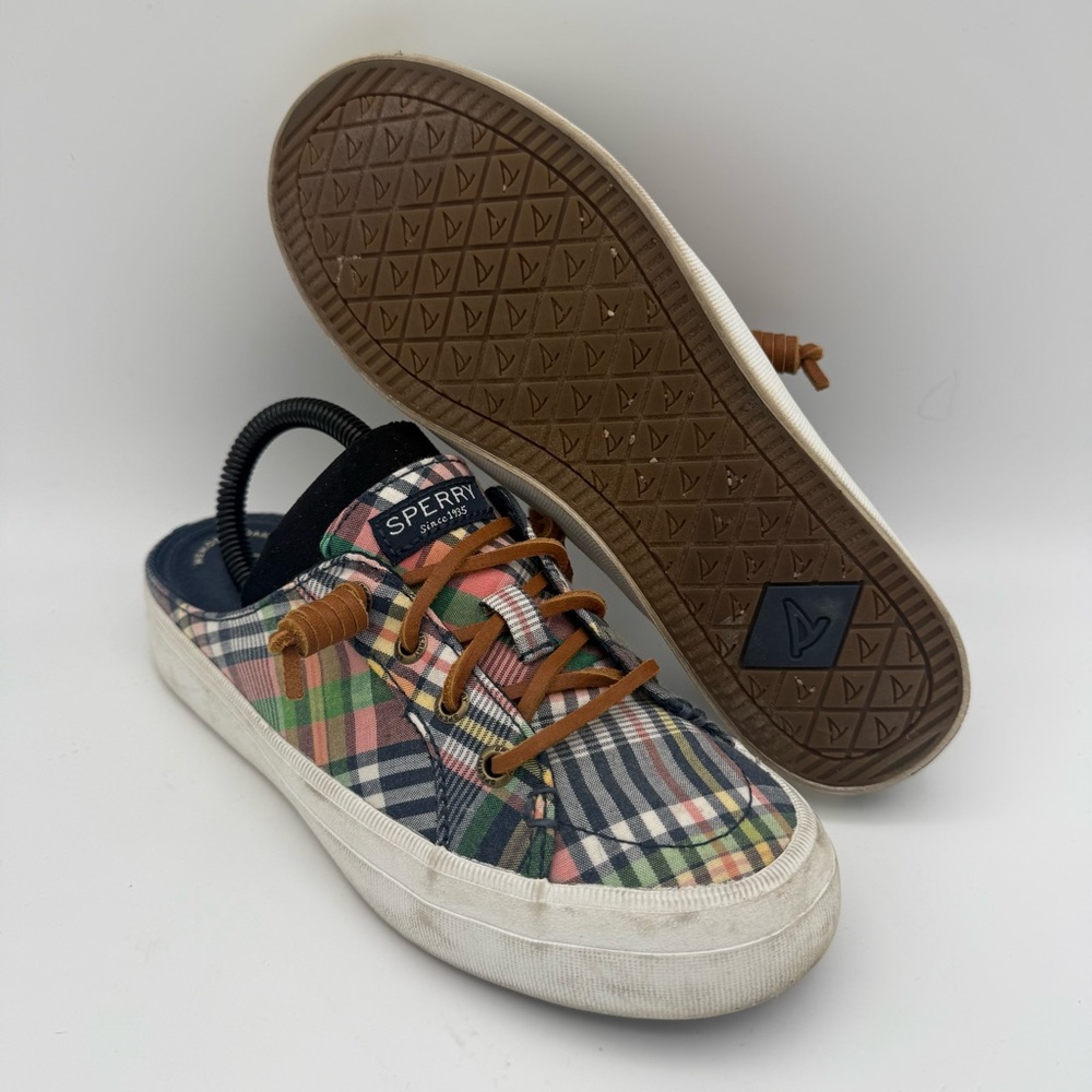 Women’s Sperry Crest Vibe Top-Sider Colorful Plaid Casual Sneaker Mules Size 5‎